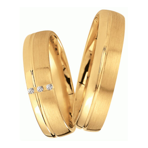 [Цена за 2 кольца]Желтые обручальные кольца с 3 бриллиантами ArtNeva, арт. 5465