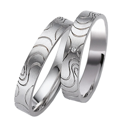 [Цена за 2 кольца]Обручальные кольца из белого золота с бриллиантом и резьбой, арт. 5333