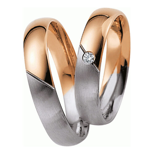 [Цена за 2 кольца]Комбинированные обручальные кольца из золота с бриллиантом ArtNeva, арт. 5337