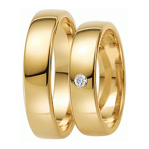 Желтые обручальные кольца с 1 бриллиантом ArtNeva, арт. 5481