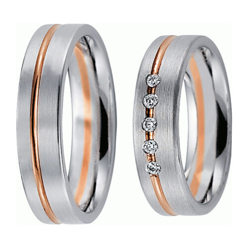 Комбинированные обручальные кольца с 5 бриллиантами ArtNeva, арт. 5425