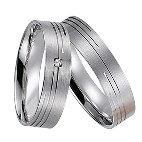 [Цена за 2 кольца]Оригинальные обручальные кольца из белого золота с резьбой и бриллиантом, арт. 5433